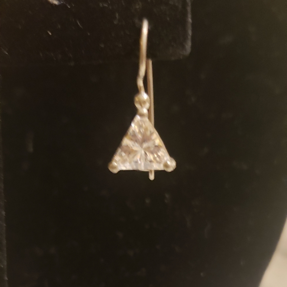 Sterling Silver Triangle Clear Stone Earrings - image 2